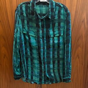 Equipment Green and Blue Sheer Button-Up Shirt